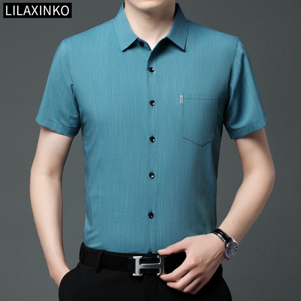 Áo Sơ Mi Cotton Ngắn Tay Họa Tiết Kẻ Sọc 5 Màu Tùy Chọn Thời Trang Cho Nam