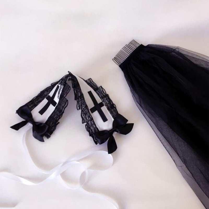 Mạng Che Mặt Màu Đen Phối Ren Kèm Lược Cài Tóc Phong Cách Lolit Halloween