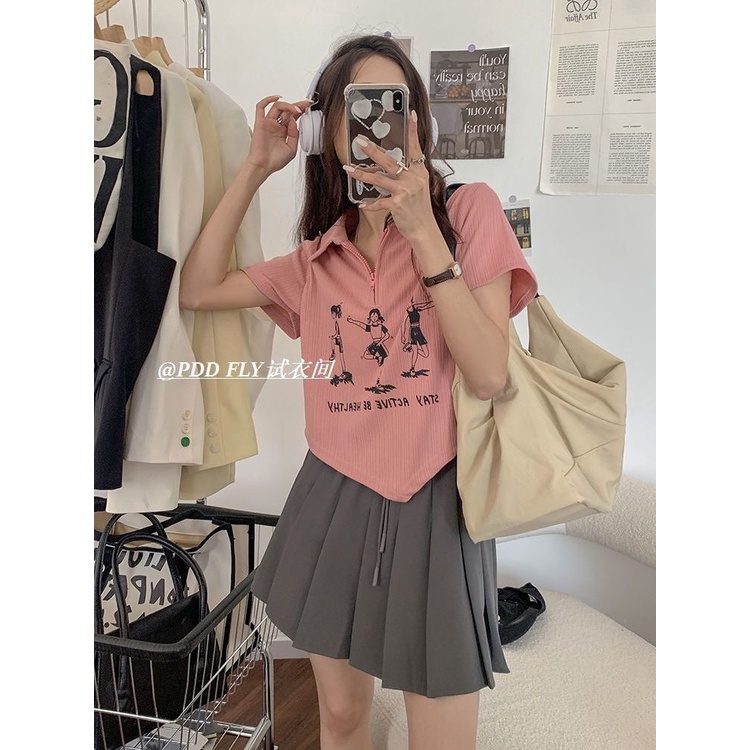 Áo polo COZOK ngắn tay phối khóa kéo phong cách cổ điển