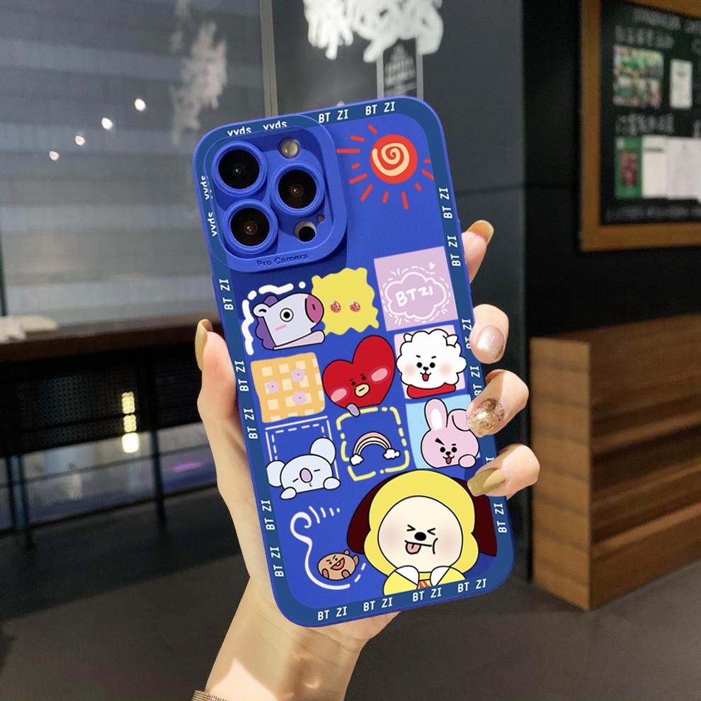 Ốp Điện Thoại Viền Vuông In Hoạt Hình BT21 Cho Samsung Galaxy S23 Ultra S23 + A04E A04 4G A14 A34 A54 5G A11 A50 M12