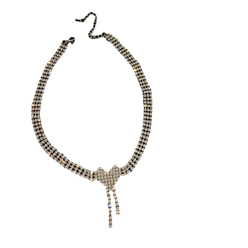 Bộ Vòng cổ + Bông Tai Hình Trái Tim Đính Đá Thời Trang