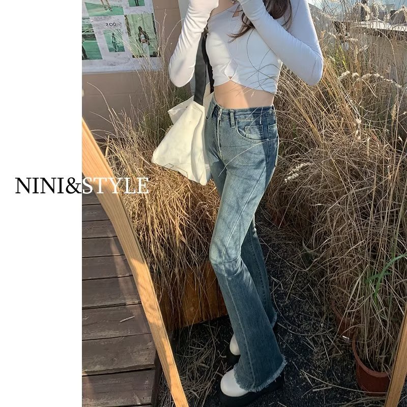 QKOOLE  Quần Jean Ống Loe Lưng Cao Dáng Ôm Thời Trang Xuân Hè Cho Nữ