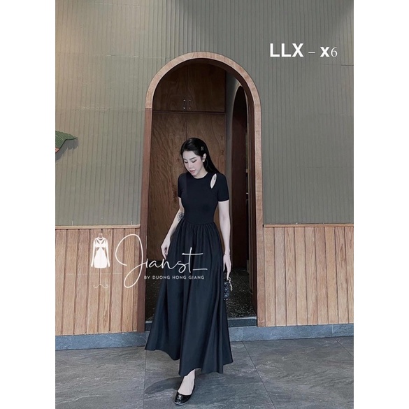 Váy suông xoè dài maxi khoét vai cộc tay sang chảnh