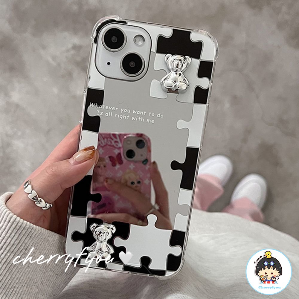 Ốp Điện Thoại TPU Mềm Mạ Gương Họa Tiết Gấu Cho IPhone 14 13 12 11 Pro Max XS XR 8 7 Plus