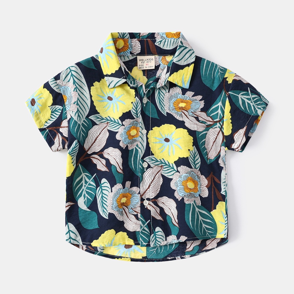 Áo Sơ Mi Ngắn Tay In Hoa Thời Trang Mùa Hè Cho Bé Trai