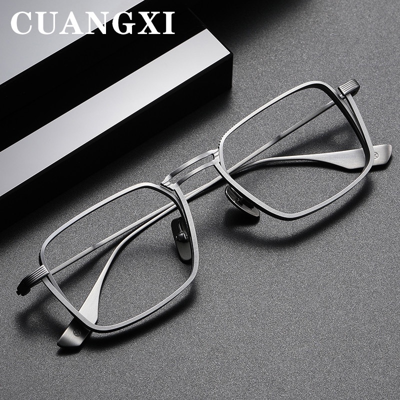 Kính Mát Gọng Vuông Lớn Phẳng Nhẹ Màu Xanh Dương Nhạt Phong Cách Cổ Điển Bằng Titan Nguyên Chất Cho Nam Và Nữ