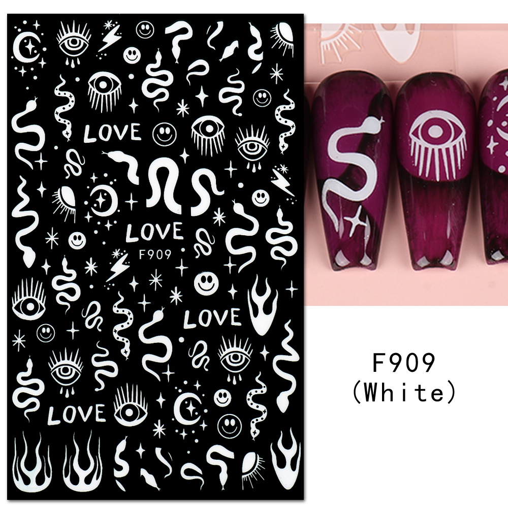 1 Tờ Nhãn Dán Trang Trí Móng Tay Họa Tiết Hoa / Trăng Sao / Rắn / Mắt Trăng Xinh Xắn