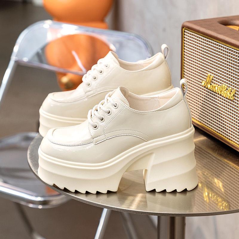 Giày Da Đế Dày 9cm Tăng Chiều Cao Phong Cách Anh Quốc Thời Trang Thu Đông Cho Nữ