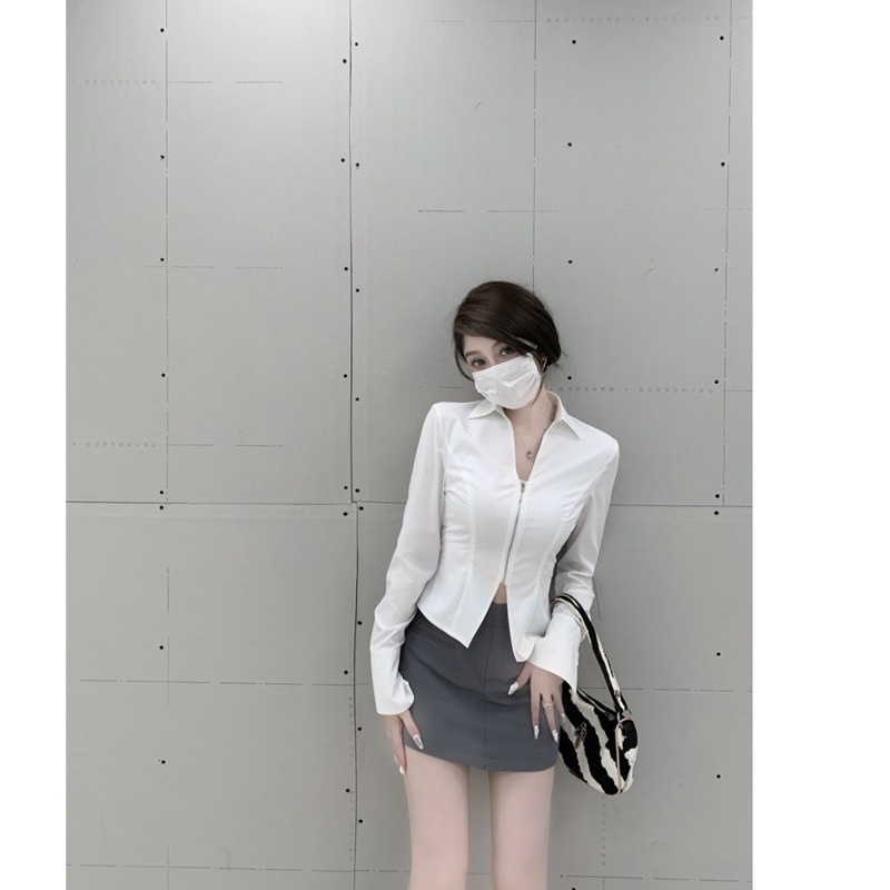 Áo Sơ Mi Nữ Tay Dài Xẻ Tà Phong Cách Hàn Quốc