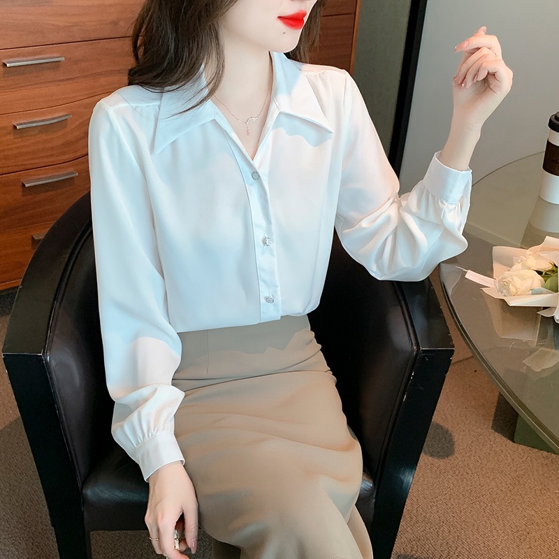 Áo Sơ Mi Trắng Cao Cấp Cổ Chữ v Thời Trang Mùa Xuân Mới Cho Nữ