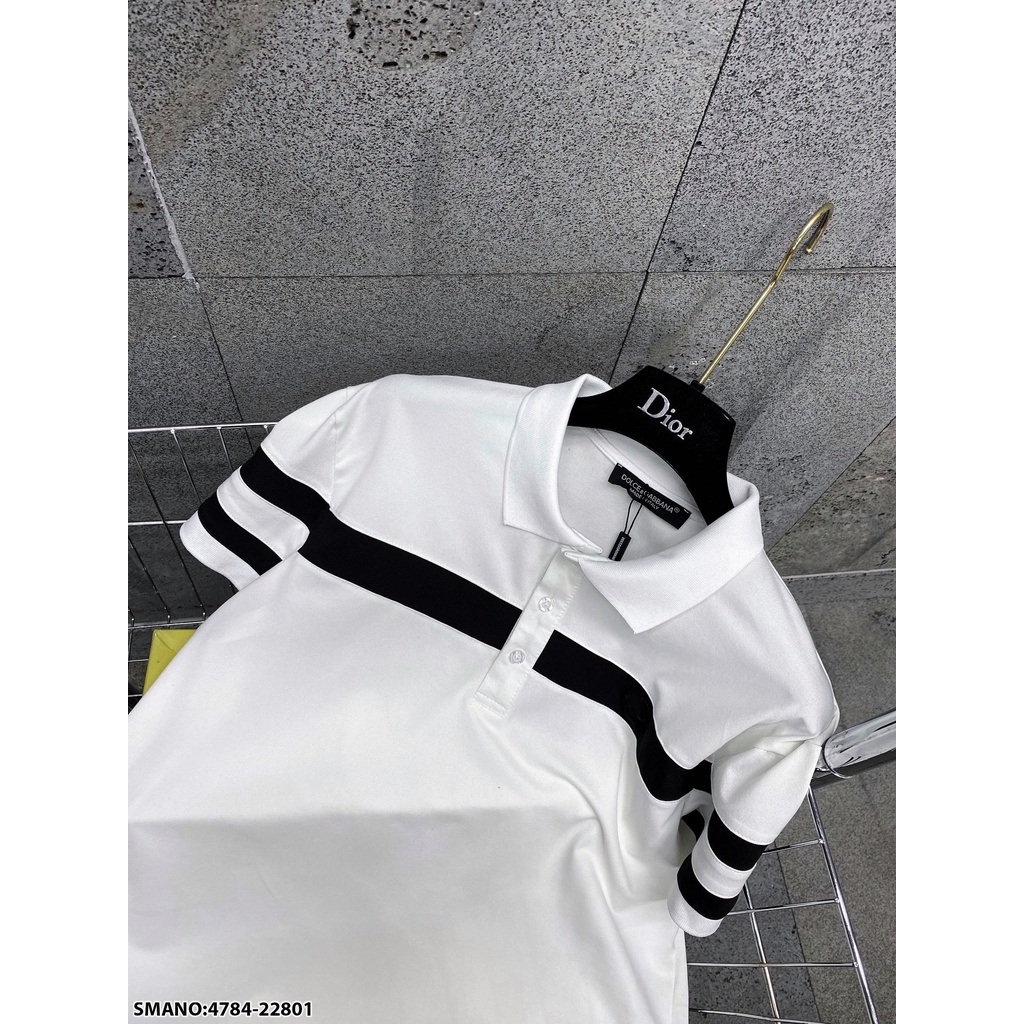 Áo thun cổ bẻ polo nam D&amp;G trắng phối đen cao cấp phong cách sang trọng