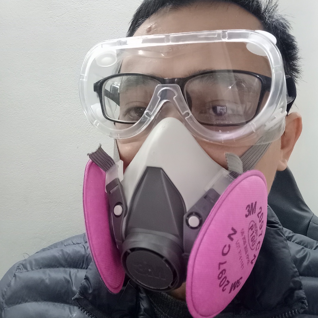 Bộ Mặt nạ khẩu trang phòng độc 3M 6100 kèm phin lọc 3M 2091 có kính chống hoá chất chống bụi, lọc mùi, bụi dầu, Khí Gas