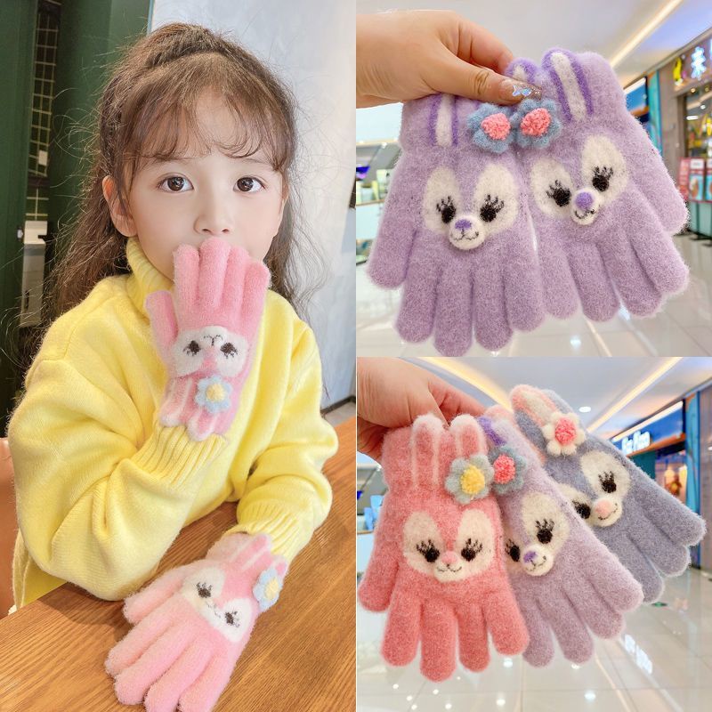 Găng Tay Dệt Kim Dày Dặn Chống Đông Chống Đóng Băng Hở Ngón Cho Bé Gái