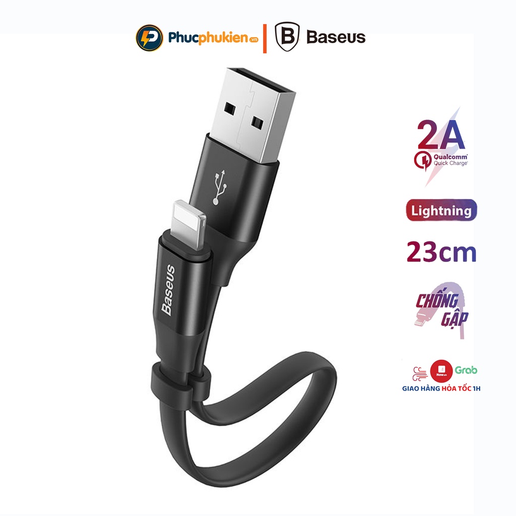 Dây sạc dự phòng ngắn 23cm chính hãng Baseus dành cho iPhone 5 đến iPhone 14 pro max