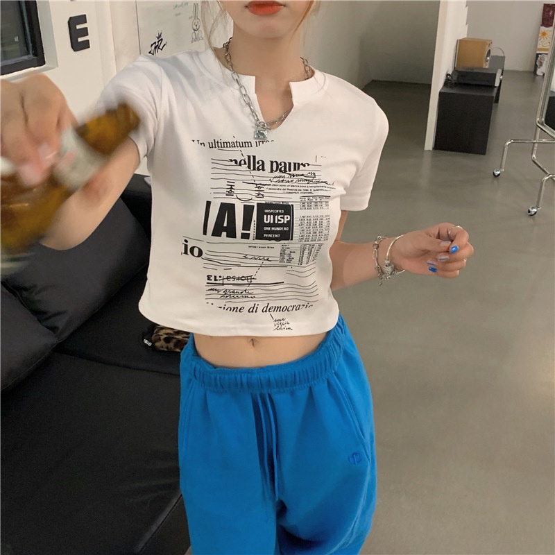 NRVP Áo Thun Tay Ngắn Dáng Ôm In Họa Tiết Thời Trang Đường Phố Hàn Quốc 2023