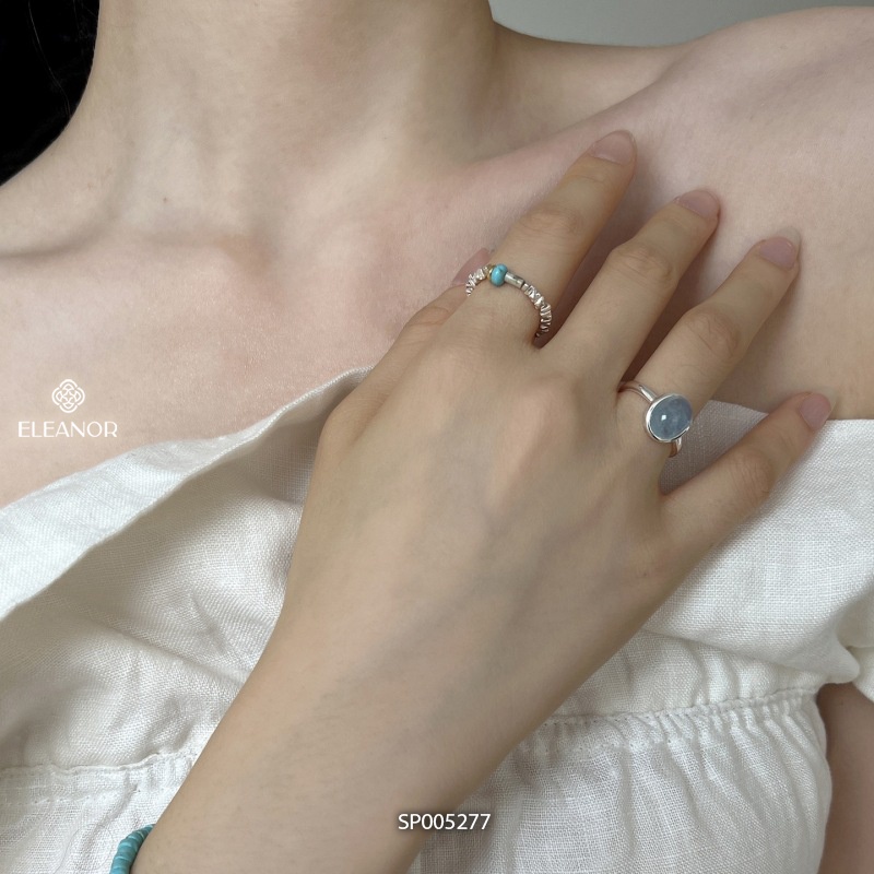 Nhẫn nữ hở bạc 925 Eleanor Accessories mặt tròn đính đá xanh phụ kiện trang sức 5277