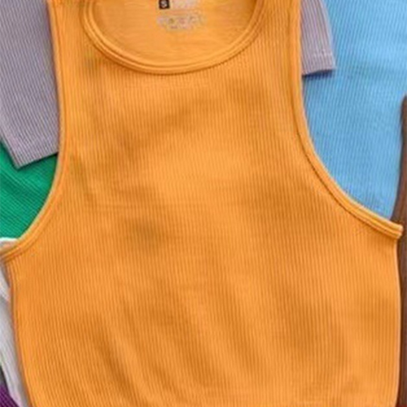 Áo Croptop Dệt Kim Sát Nách Cổ Tròn Có Gân Đơn Giản Cho Nữ Tập Yoga / Thể Thao