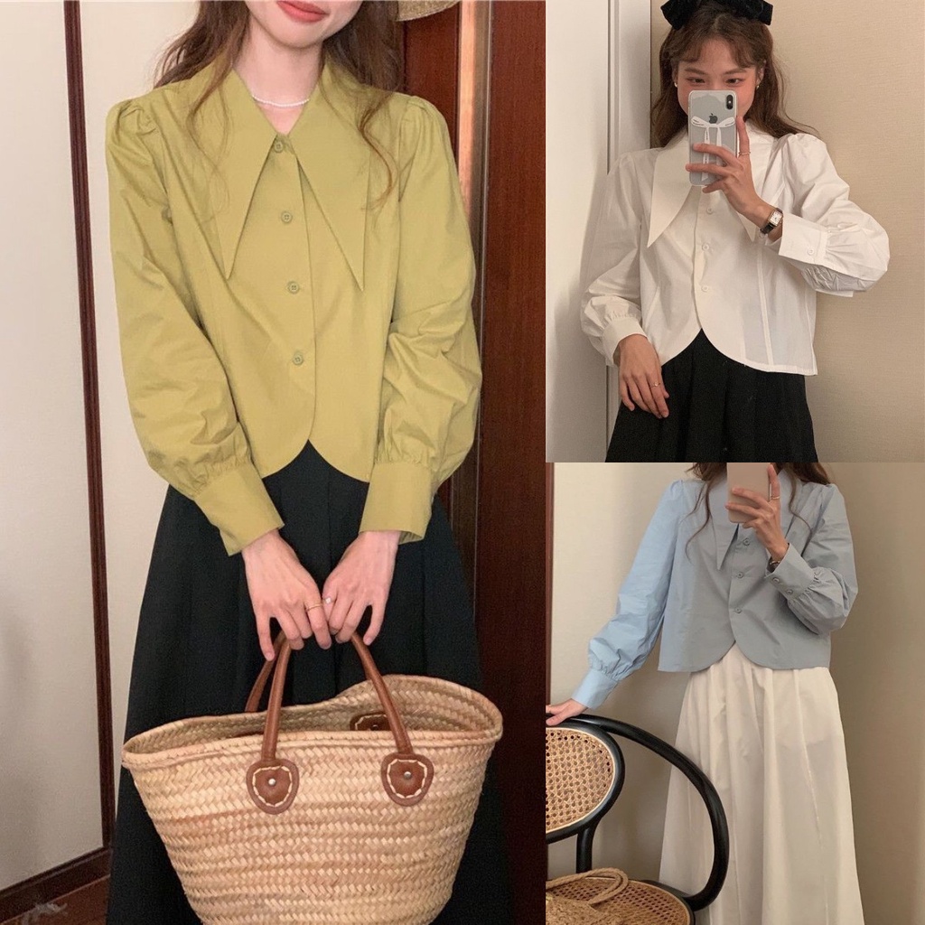 Áo Sơ Mi Nữ Tay Dài Màu Trơn Thời Trang Hàn Quốc