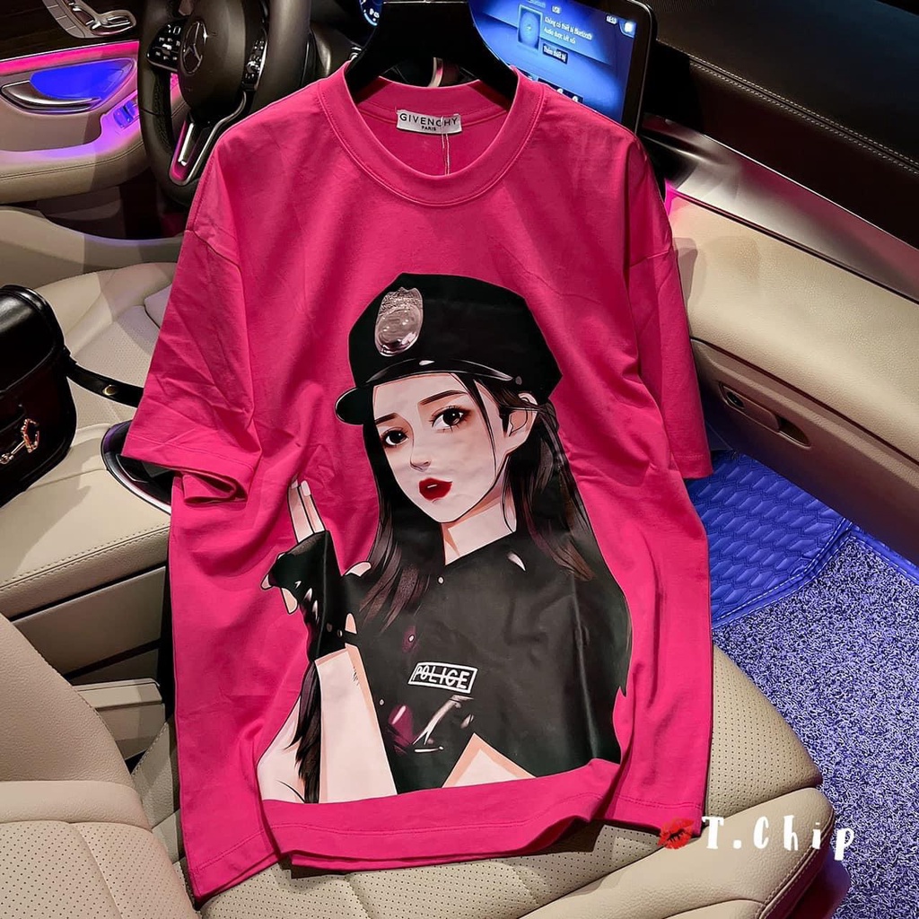 Áo Thun , Áo Phông cô gái cảnh sát hình ép lụa chất liệu cotton 100%