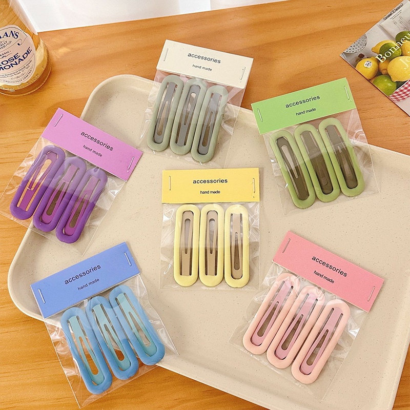 Set 3 Kẹp Tóc Màu Sắc Kẹo Ngọt Hình Oval Thời Trang Cho Nữ