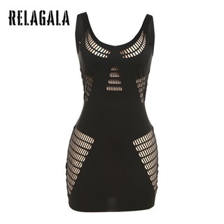 RelaGala Thời Trang Nữ Gợi Cảm Va Chạm Màu Dây Ôm Rỗng Đầm