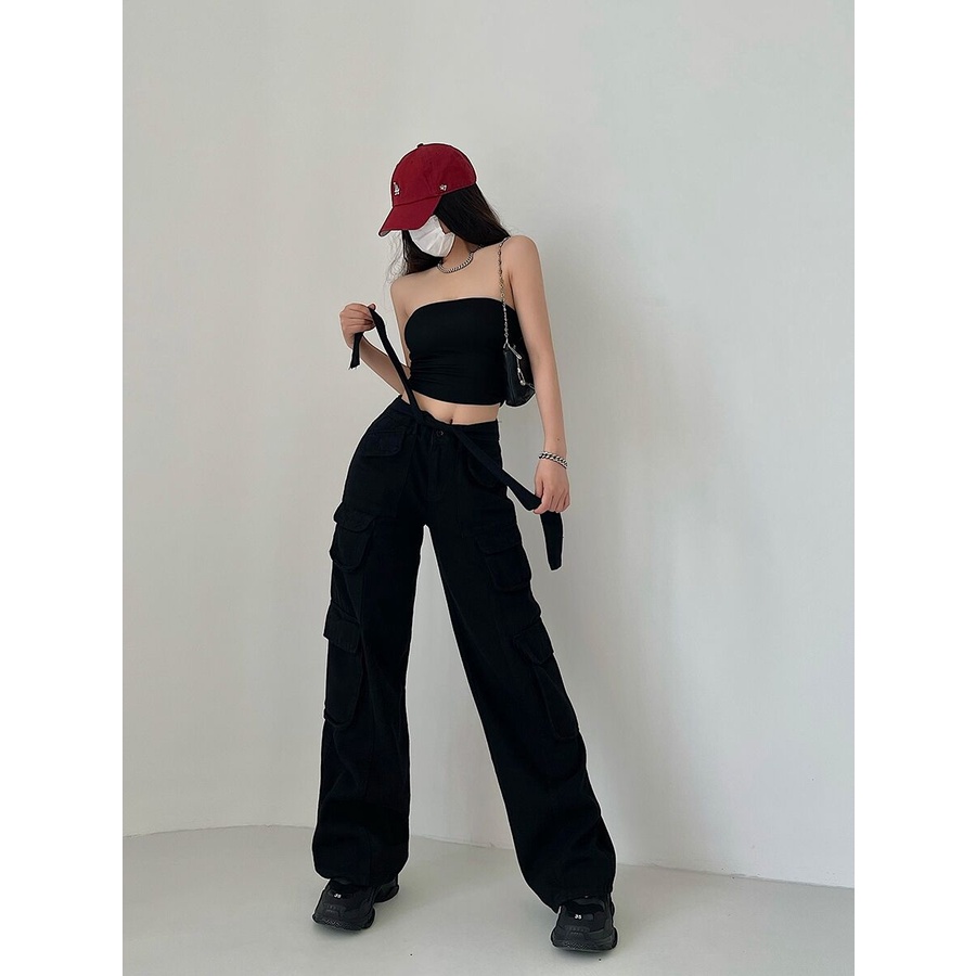 ZHELIHANGFEI Quần Jean Dài Lưng Cao Ống Rộng Phong Cách Retro Mỹ Cá Tính