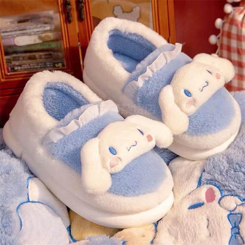 Hakkv-giày Bông Gót Dày Lót Bông Mềm Mịn Ấm Áp Hình Chú Chó Cinnamon Đáng Yêu