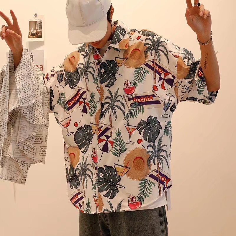 Áo sơ mi KYUSHUAD tay ngắn họa tiết hoa cổ điển thời trang đi biển cho nam