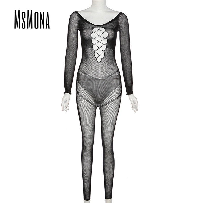 MsMona Jumpsuit Trễ Vai Tay Dài Màu Trơn Thời Trang 2023 Quyến Rũ Cho Nữ