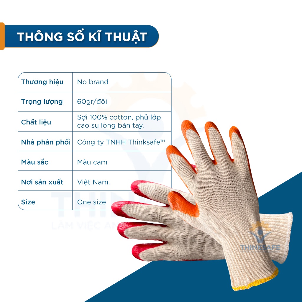 Găng tay bảo hộ phủ cao su Thinksafe, găng cotton chống trơn, nóng, Bao tay phủ cao su hoàn thiện tốt