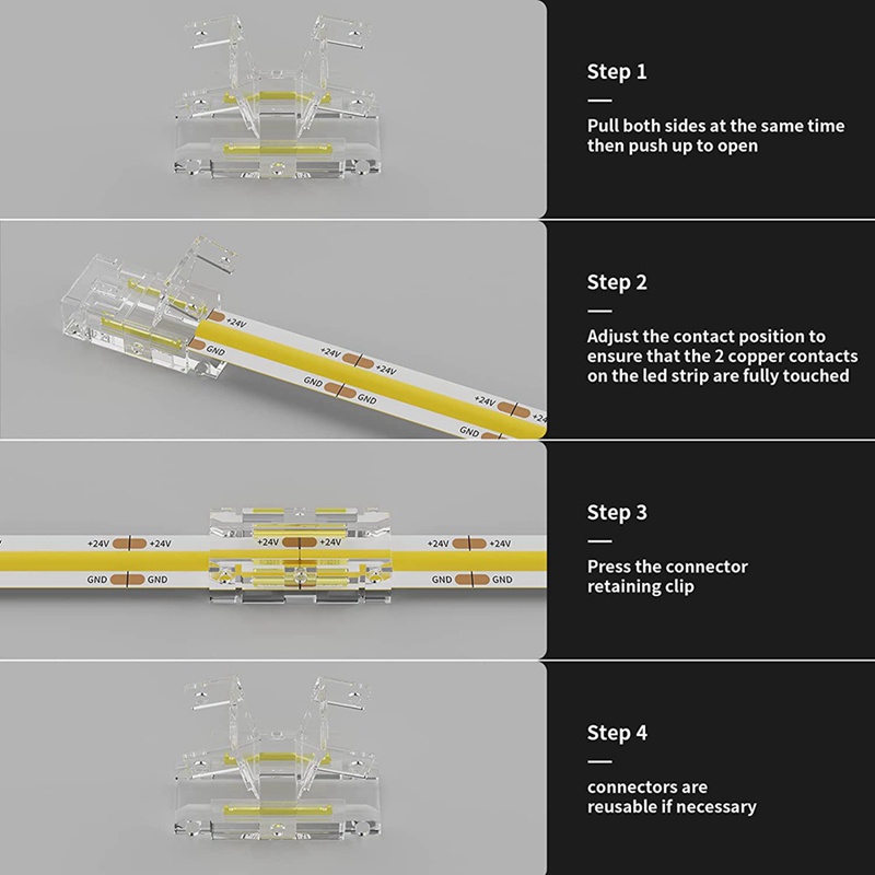 Bộ 8 Đầu Nối COB 8mm Hình Chữ L / Góc 2 Đầu Nối Cho Dây Đèn LED COB 10mm