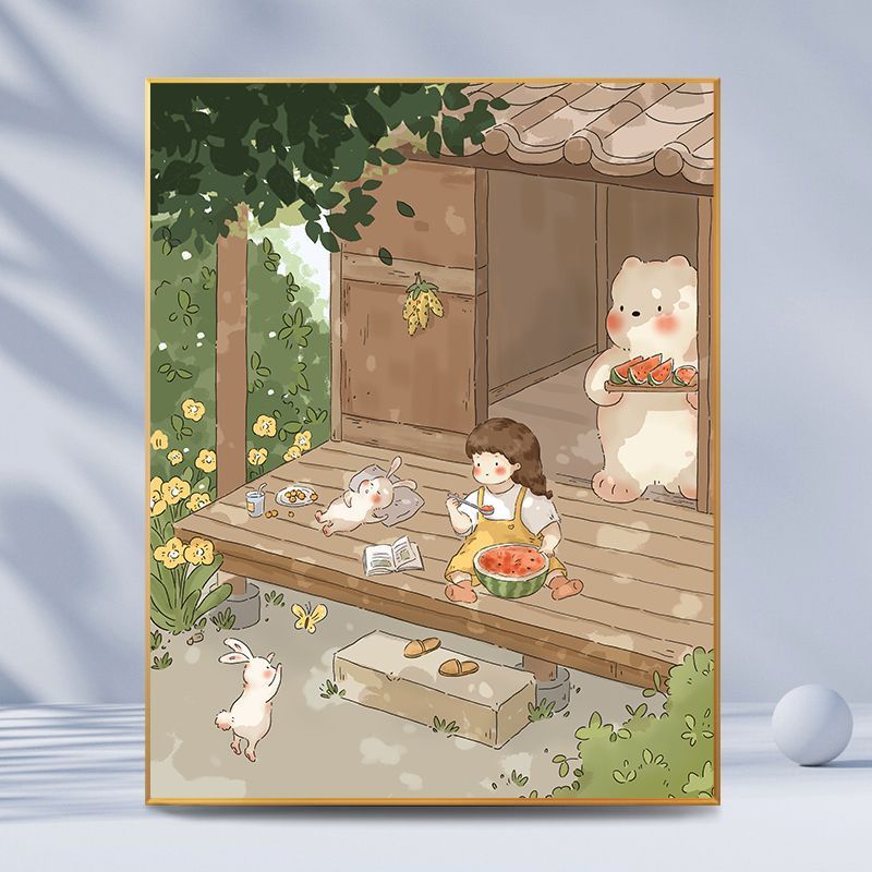 Tranh Sơn Dầu Thủ Công Tự Làm Hình Cô Gái / Gấu / Thỏ Dễ Thương