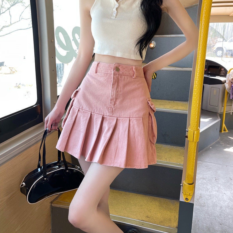 Chân Váy Denim Dáng Chữ A Xếp Ly Thời Trang Mùa Hè 2023 Mới Cho Nữ