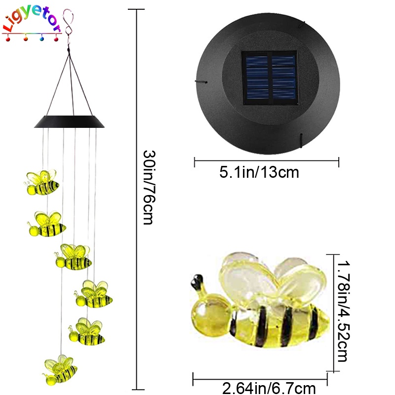 Chuông Gió Có Đèn LED Thay Đổi Màu Sắc Sử Dụng Năng Lượng Mặt Trời Chống Thấm Nước Tiện Dụng