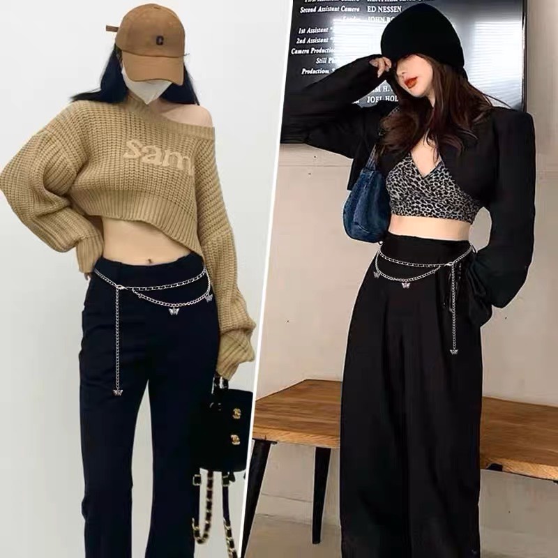 ( Ship hỏa tốc) Dây xích thắt lưng 2 tầng trendy mix da dành cho nữ