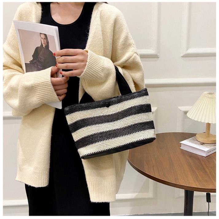 Túi Cói Đeo Chéo Họa Tiết Kẻ Sọc Đơn Giản Phong Cách Mới 2022 Cho Nữ
