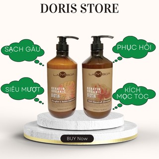 Dầu gội xả siêu mượt keratin lambor 1000ml * 2 sạch gàu phục hồi kích mọc tóc chuẩn salon tại nhà