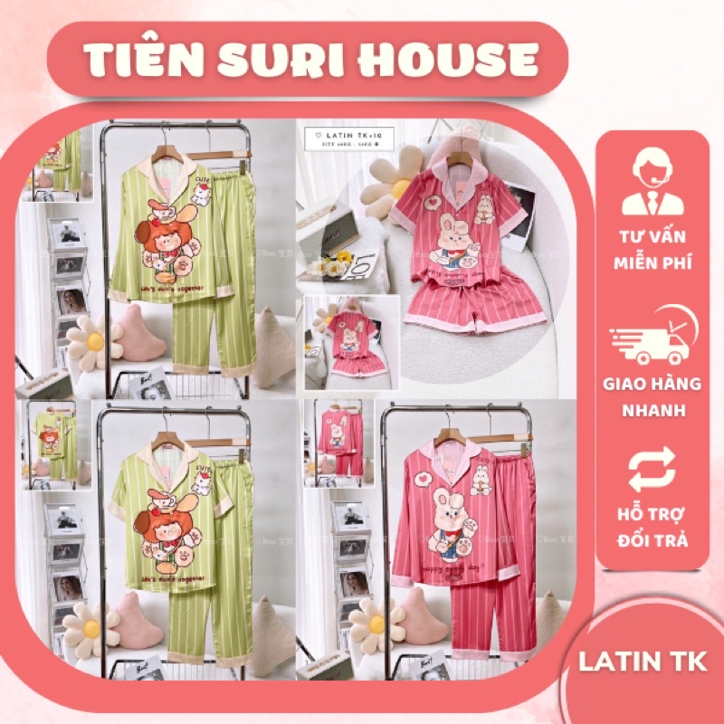 Pyjama Lụa Latin Thiết Kế Cao Cấp Booboo Kẻ 2 Mẫu- Tiên Suri House