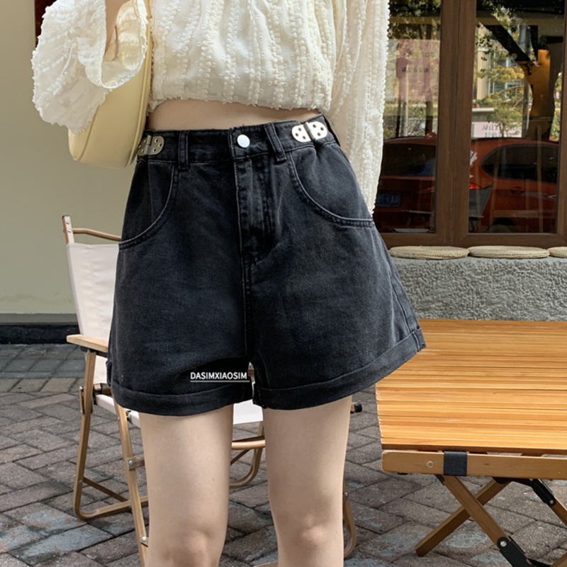 Quần Short Denim Lưng Cao Ống Rộng Phong Cách Hàn Quốc Dành Cho Nữ