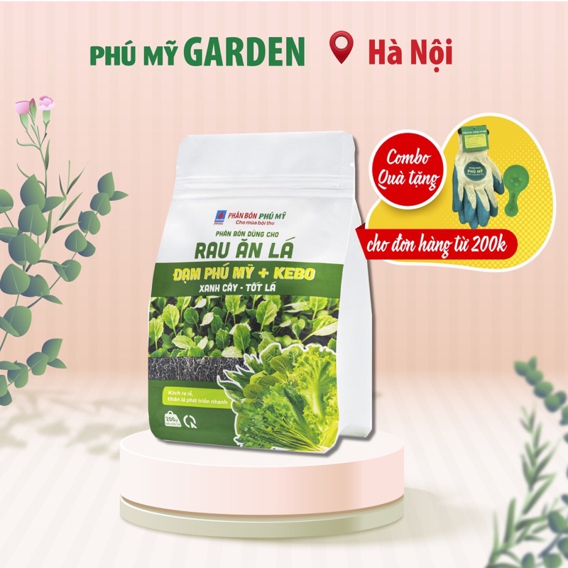 Phân Bón Đạm Phú Mỹ + Kebo Cho Rau Ăn Lá Túi 200g, Phân Bón Cung Cấp Chất Dinh Dưỡng Ure Cho Cây Rau Ăn Lá