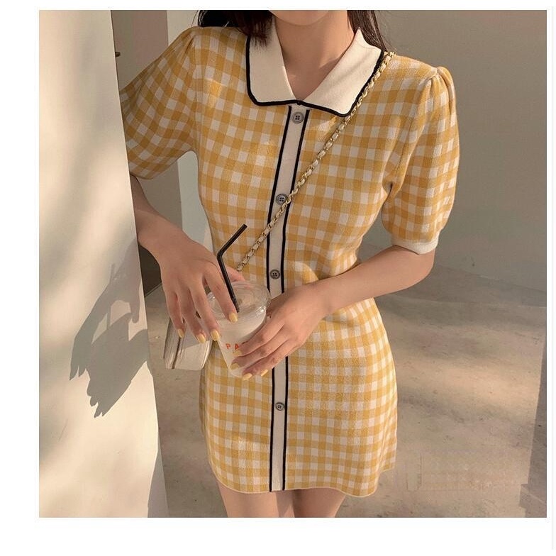 Đầm Dệt Kim Ngắn Tay Cổ Polo Dáng Ôm Thời Trang Mùa Hè 2023