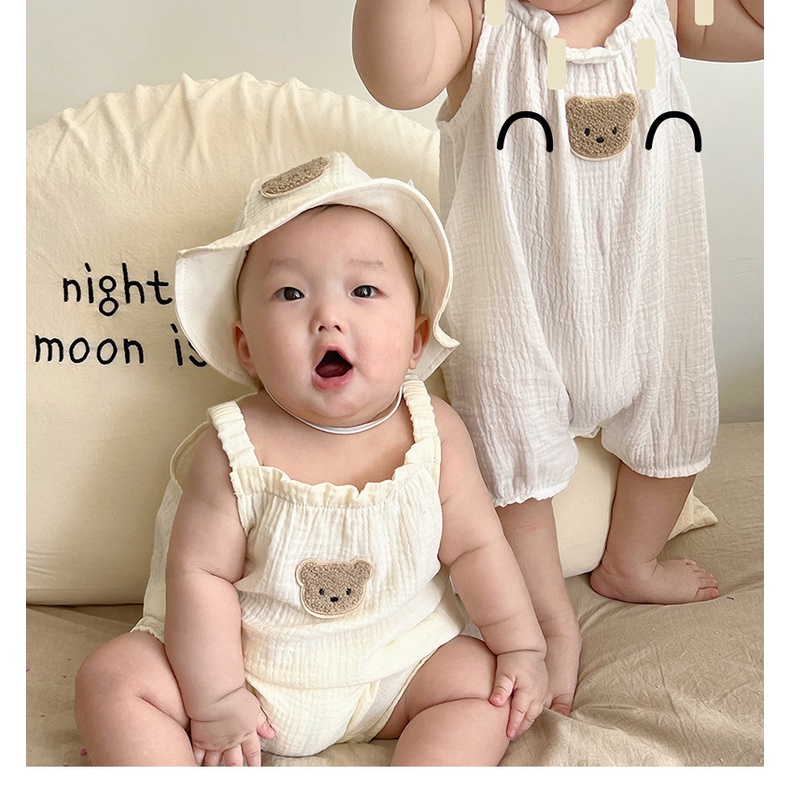 Bộ Áo Liền Quần Sát Nách Kèm Nón Thời Trang Mùa Hè Cho Bé