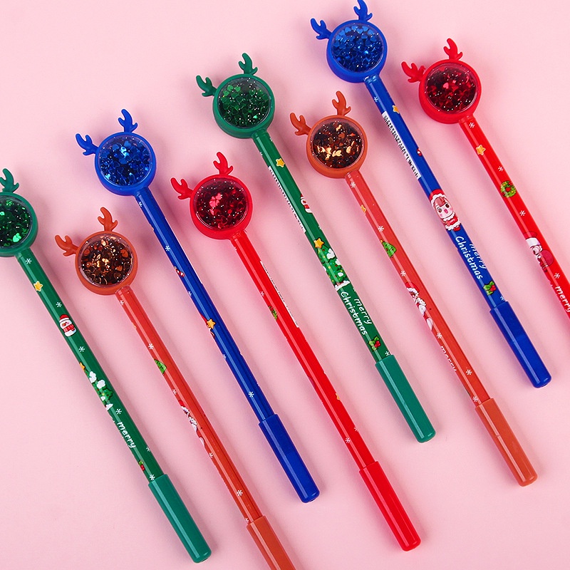 Bút viết ngòi nhỏ mực đen hoạt họa sừng nai kim sa lấp lánh dễ thương cho bé.