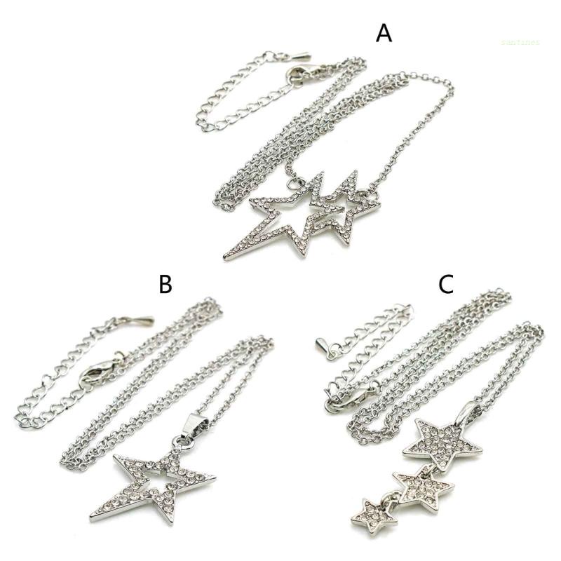 San * Vòng cổ Xương Quai Xanh Hình Ngôi Sao Năm Cánh Đính Kim Cương Đơn Giản Cho Nữ Sinh