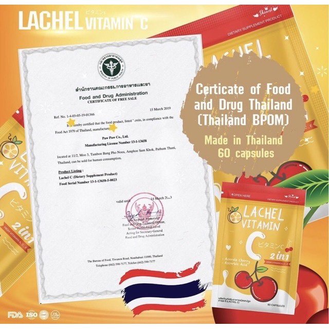 Viên uống trắng da giảm mụn thâm Lachel Vitamin C Thái Lan