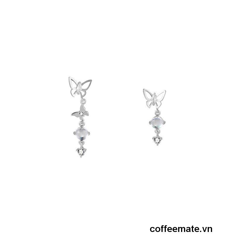 【coffeemate】⚡Khuyên Tai Bướm Đá Mặt Trăng Không Đối Xứng Phong Cách Mới