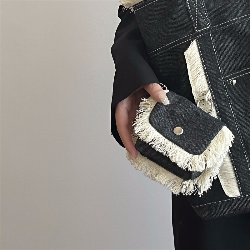 Túi Xách Denim Cỡ Lớn Viền Lông Tua Rua Thời Trang Mới 2023 Cho Nữ