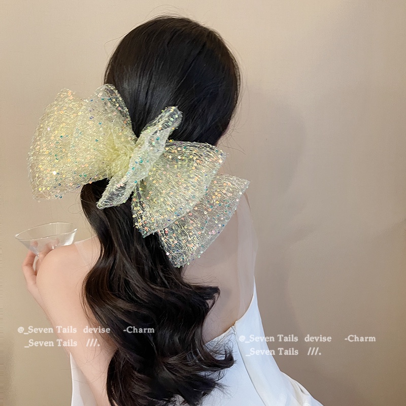 Kẹp Tóc Hình Nơ Đính Sequin Lấp Lánh Dễ Thương Phong Cách Hàn Quốc Cho Bé Gái