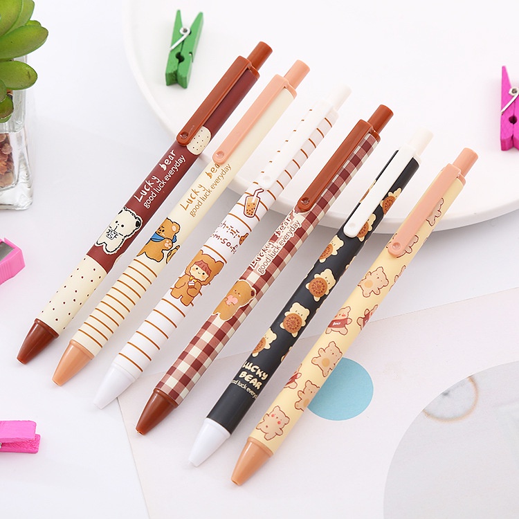 Set 6 Cây Bút Dạng Nhấn Họa Tiết Hoạt Hình ins Dành Cho Học Sinh