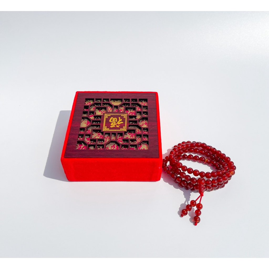 Chuỗi 108 tràng hạt đá Mã Não đỏ mix lu thống, quấn tay cho nam nữ mang phong cách phật giáo của HanSen Accessory